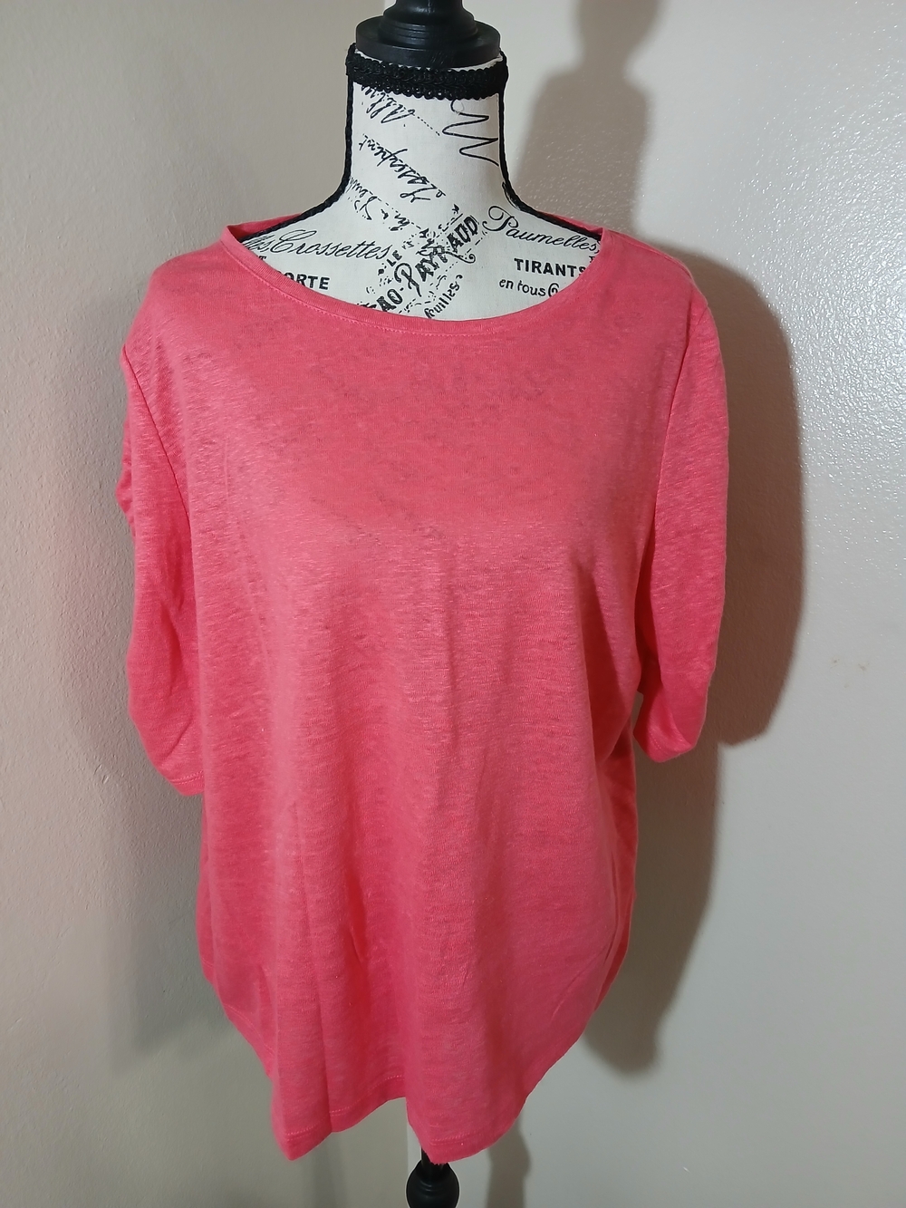 Chico's Coral Pink Short Sleeve Boatneck Top